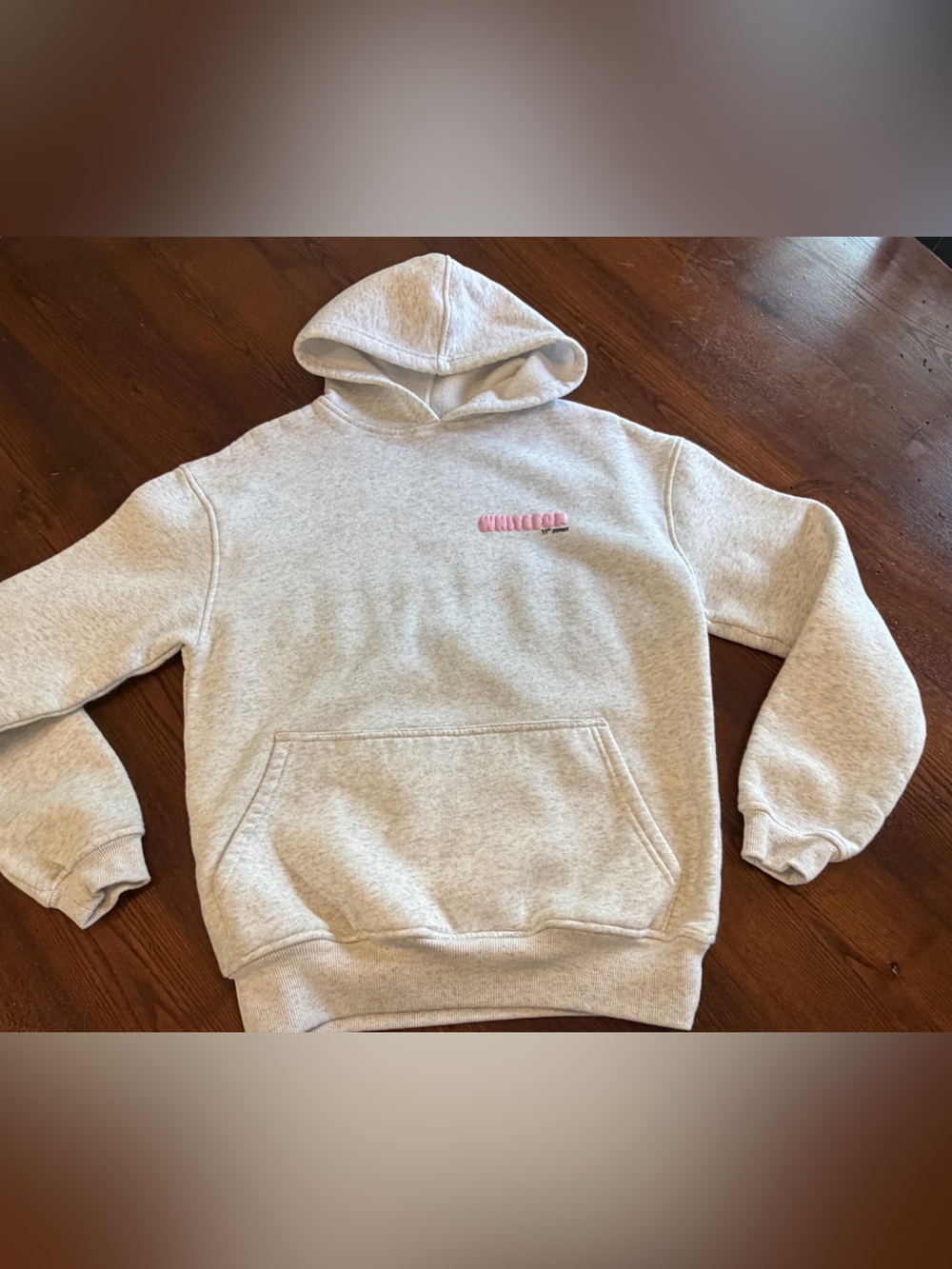 White Fox Boutique Light Heather Gray Hoodie with Pink Logo